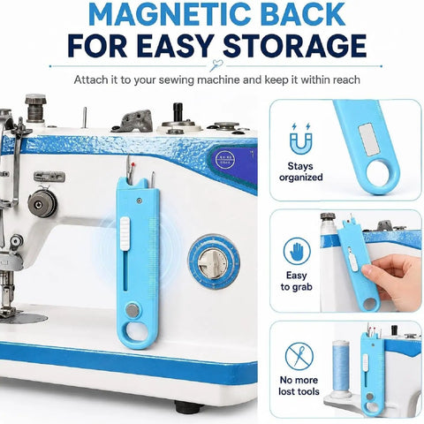 4 In 1 Needle Threader Kit With Seam Ripper Magnifying Glass And Magnetic Guide For Easy Threading Stitch Removal And Quick Sewing Fixes No Fuss All In One Sewing Accessory For Home Crafters attached to sewing machine with magnetic back