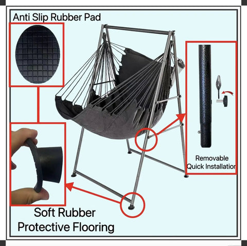 Ultra Cozy Hammock Chair Set With Foldable Anti Tip Stand X Large Swing Chair And Footrest Weatherproof Iron Frame 450 Lb