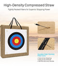 20 Inch Straw Archery Target For Backyard Practice with high-density compressed straw, showing target surface and arrow removal.