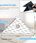 Eight Pack Rug Tape Grippers For Rugs Reusable Washable Non Slip Double Sided Rug Pads showing triangle design and dimensions.