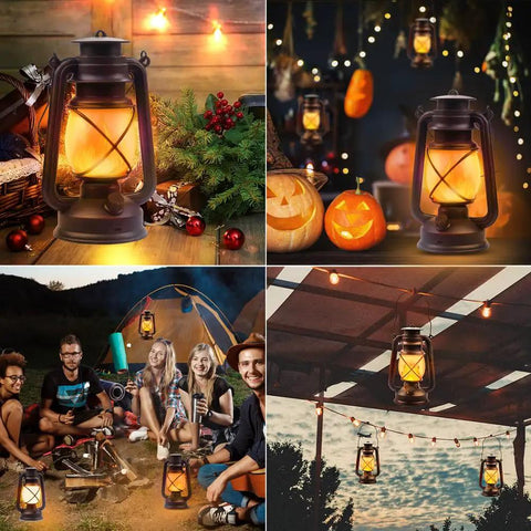 LED Camping Lantern Battery Powered Two Pack With Remote Control Rechargeable Outdoor Hanging Light Flickering Flame Retro Style Lanterns 4 Modes Non Solar by a tent
