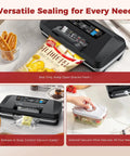 Heavy Duty 95Kpa Vacuum Sealer Machine for home kitchen sealing snacks and containers, showcasing versatility and ease of use.
