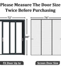 Upgraded Reinforced Magnetic Screen Door For Sliding Doors Fits 72x80 Inches size comparison chart with measurements