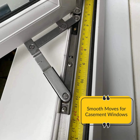 Concealed Casement Hinge, Upper Left Lower Right Type, E-Gard Finish, Stainless Steel Construction, 10 Inch Track on Window Frame