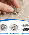 Must-Have Snap Button Kit For Fabric Sewing With 140 Pairs In Black And Silver All In One Variety Pack shown in use on fabric