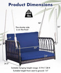 Cozy Navy Rattan Patio Swing Chair For One With Cushions, Heavy Duty Metal Frame And Sturdy Hanging Ropes, Product Dimensions Shown