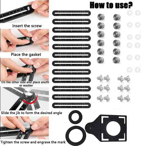 Durable Aluminum Multi Angle Measuring Ruler With 12 Sided Angles And 3 Hole Positioning Apertures components and assembly instructions