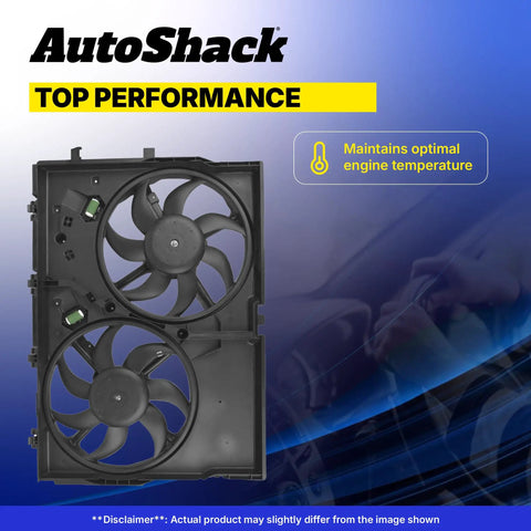 Straight Bolt Up Radiator Cooling Fan Assembly For Chevrolet Sonic 2012 To 2018 L4 1.8L features dual fans with black shroud.