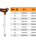 9 Piece T Handle Torx Wrench Set With S2 Steel Long Arm Security Star Keys T10 Through T50 size chart