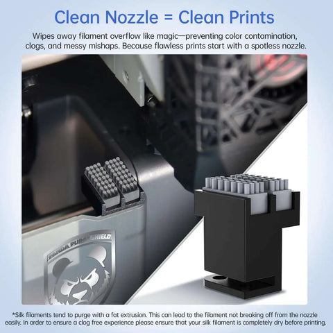 Panda Nozzle Brush Kit With Silicone Wiper For Bambu Lab P1S P1P X1C X1E 3D printers installed in machine for filament cleaning