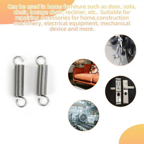 Five Piece Stainless Steel Extended Tension Spring Kit With Dual Hooks, Rust Resistant for Heavy Duty Use, shown with applications