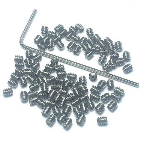 100 Piece Set Of Four Forty By One Eighth Inch Stainless Steel Hex Socket Set Screws With 1.27mm Allen Key Included