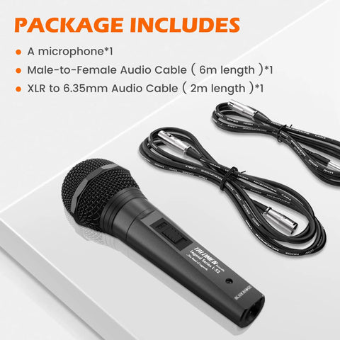 Wired Dynamic Microphone For Singing With On Off Switch, Cardioid Studio Mic With 20 Ft And 6.5 Ft XLR Cables, All Metal Body, Pop Filter