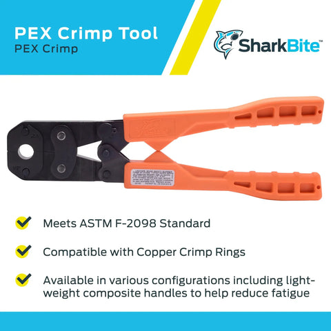 3/8 Inch To 2 Inch PEX Crimp Tool Multi-Head Kit With Orange Handles, ASTM Standard, SharkBite Compatible, Model 23100