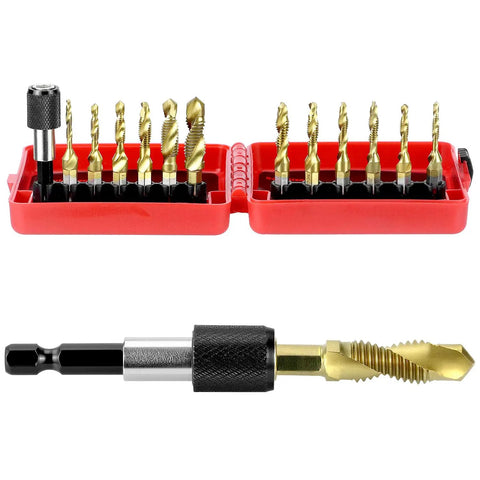 3 In 1 HSS Tap Bit Set 13 Piece SAE And Metric Combo Drill Tap Bits For Drilling, Tapping, And Countersinking, Screw Tapping Tool Kit