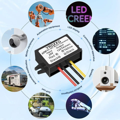 12V Step Down Power Converter For 24V Vehicle Systems Waterproof DC Module Delivers 60W 5A Output Heavy Duty Automotive Grade