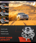 Diagram showing axial, radial, and vertical loads with rear wheel bearing and hub assembly for Honda CR-V and Acura RDX AWD high load capacity replacement.