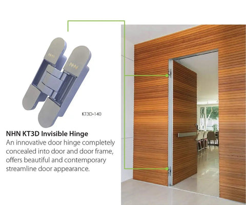 Invisible Door Hinge Set For Frameless Doors Two Pack 3D Adjustable Concealed Hardware Satin Chrome Finish with wooden door