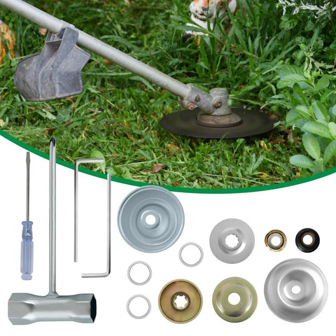 Universal Blade Trimmer Head Adapter Kit For Straight Shaft String Trimmers with steel hardware and 1 inch center hole