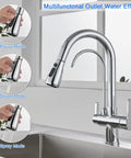 3 In 1 Kitchen Faucet With Hot Cold And RO Drinking Water No Brainer Two Handle Pull Down Chrome Faucet with spray modes