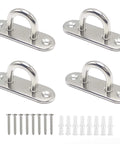 Front view of 316 Stainless Steel Pad Eye Heavy Duty U Shaped Hook With Screws For Marine Boats Wall Mount Hanger Rust Resistant Hardware M6 Size 4 Pack.