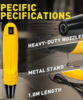 Mini Heat Gun 350W With Two Temperature Settings 482F/752F 250C/400C Hot Air Tool, side view with heavy-duty nozzles and metal stand