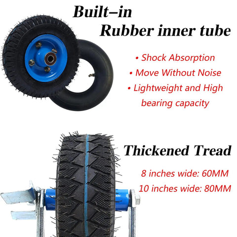 Heavy Duty Pneumatic Rubber Swivel Caster Wheels 8 Inch 4 Pack with built-in inner tube and thickened tread for durability.