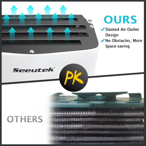 Comparison of Seeutek slanted air outlet design with others; Portable Propane Tankless Water Heater For Outdoor Use 1.6 GPM On Demand Hot Water