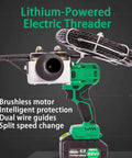Upgraded Cordless Electric Threading Machine With Auto Pipe Threader For Decor And Comms Cables Featuring Infinitely Variable Speed Control adjustable with dual wire guides.