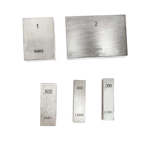 36 Piece Rectangular Gage Block Set, Steel Grade Economy for Workshop Calibration and Inspection, High Precision With Plus Or Minus 0.000050 Inch Tolerance, Includes 0.050 To 4.000 Inch Ranges For Easy, Reliable Measurements. Steel gage blocks shown in .300, .400, .500, 1, and 2 inch sizes.