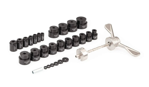 Pro Grade Suspension Bearing Kit With 27 Precision Machined Guides In A Handy Storage Case Easily Remove And Reinstall Bearings For Tight Square Linkage Alignment Silver, black guides and silver press tool