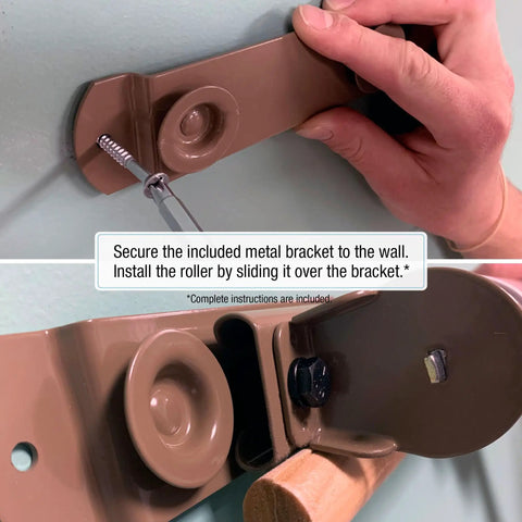 Installation of metal bracket for Seven Continents Primary Classroom Kid Friendly Pull Down Map Set With Educational Panels.