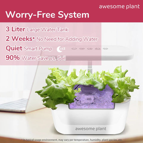 Indoor Hydroponics Garden Kit With 6 Pods, 3 Grow Modes, Quiet Pump, 3L Water Tank, Adjustable Light, Growing Lettuce, White