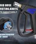 Compact Pressure Washer Gun With 3 Eighths Inch Smooth Swivel And 1 Quarter Inch Quick Connect, side view with 360° swivel.