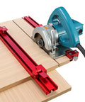 Dead On Adjustable Circular Saw Guide Rail For Slick Straight Cuts Compatible With Saw Bases Up To 13 Inches mounted on wood for precise cutting.