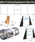Backyard Dog Agility Training Course Set For Pets, Easy Setup Obstacle Course with size guide, featuring tunnel, hurdles, and jump ring.