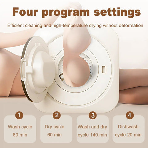 Slick Portable Washer And Dryer Combo Featuring Stainless Steel Drum Wall Mounted Design self-cleaning tub with program settings.