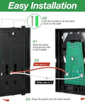 Interior of Upgraded Wall Mount Garage Door Opener Keypad With Lighting Control Wired Replacement Panel Compatible With LiftMaster Chamberlain Craftsman Openers Post 1995 Supports Green Red Purple Learn Buttons.