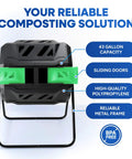 Dual Chamber 43 Gallon Compost Tumbler Bin For Outdoor Gardens And Backyards No Fuss Easy Turn Barrel Mixer with 43-gallon capacity