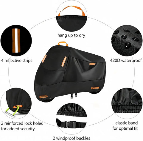 Heavy Duty Motorcycle Cover For Segway Dirt Ebike X260 All Weather Outer Shield 420D Oxford Thickened UV Sun Rain Snow Proof Storage Bag Garage Safe, black