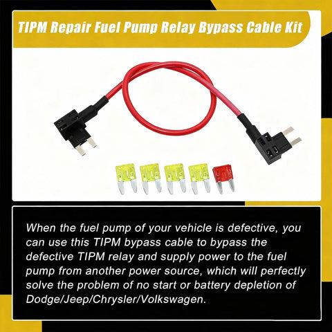 TIPM Repair And Fuel Pump Relay Bypass Cable Plug And Play Kit with 14AWG wire and 20A fuse holder for Dodge Jeep Chrysler VW