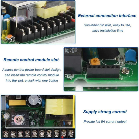 Detailed view of the Heavy Duty Access Control Power Supply Box 110 to 240VAC Input 12VDC Output Switching Supply circuit.