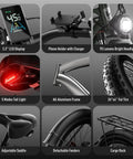 Dual Motor Fat Tire Electric Bike For Adults, 6000W Peak Power, 51 MPH Top Speed, detailed view of features including LCD display and fat tires