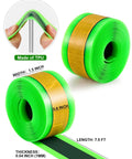Bike Tire Liners Self Adhesive Inner Tube Protector For Mountain Bikes Puncture Free Shield Compatible With 20 24 26 28 29 Inch Tires Easy To Install Today, shows green TPU tire liners with dimensions labeled.