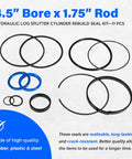 Pro Grade Hydraulic Log Splitter Cylinder Rebuild Seal Kit for 4.5 Inch Bore and 1.75 Inch Rod, All O Rings and Seals Included Pack of 11
