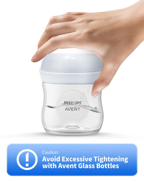 Smooth Swap Replacement Baby Bottle Nipple Ring Collars For Philips Avent Natural And Glass Bottles, Bulletproof Bpa Free Screw Rings, Totally No Sweat Feeding Gear, Six Pack shown on Avent glass bottle.
