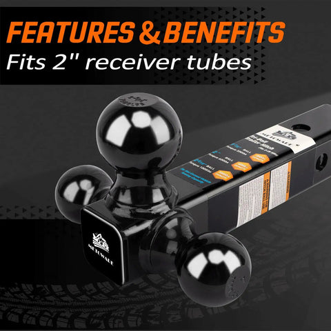 Tri Ball Trailer Hitch Mount With 5/8 Inch Pin, Universal 2 Inch Receiver Fit For 1-7/8, 2, 2-5/16 Inch Balls, Hollow Shank
