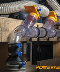 Two And A Half Inch Dust Control Flex Cuff With Adjustable Key Hose Clamps Rubber Cuff Connector installed on woodworking system
