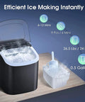 Portable Countertop Ice Maker Serving Solid Cubes In Six Minutes Flat Includes Built In Handle And Scoop, showing ice cubes and scoop.