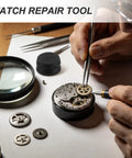 Gearhead Watchmakers Oil Dish Ceramic Reservoir For Precise Lubrication next to watch repair tools on a table